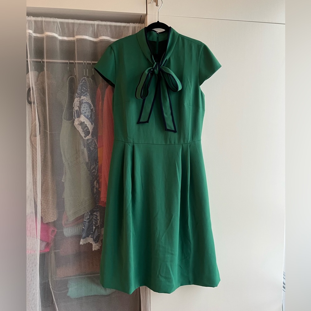 NWT J Crew Green Tie Neck 365 Crepe Dress Size 2